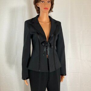 Vintage Nanette Lepore Silk Bow Corset Tie Pin-Striped Jacket / Size 6 / Chic